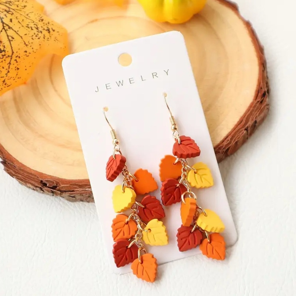 Gold Autumn Leaf Dangle Earrings